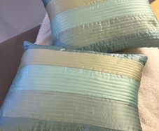 Pair of Mini Satin Cushions Teal & Green