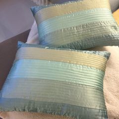 Pair of Mini Satin Cushions Teal & Green