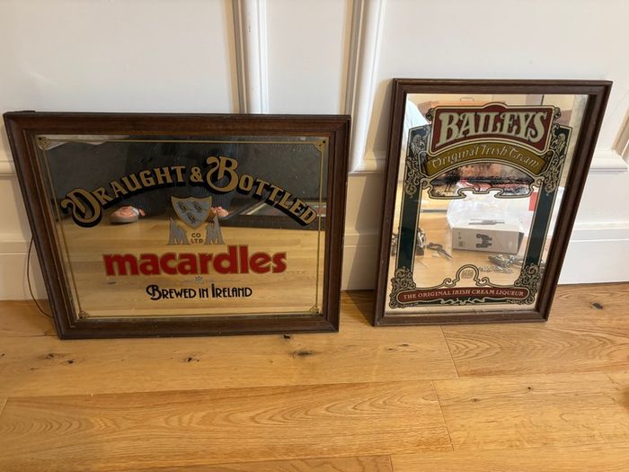 Collection of 6 Vintage Pub Mirrors - Powers, Macardles, Tullamore Czar Vodka, Heineken