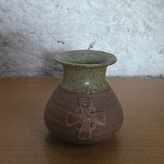 rustic stoneware bud vase with a Celtic cross motif