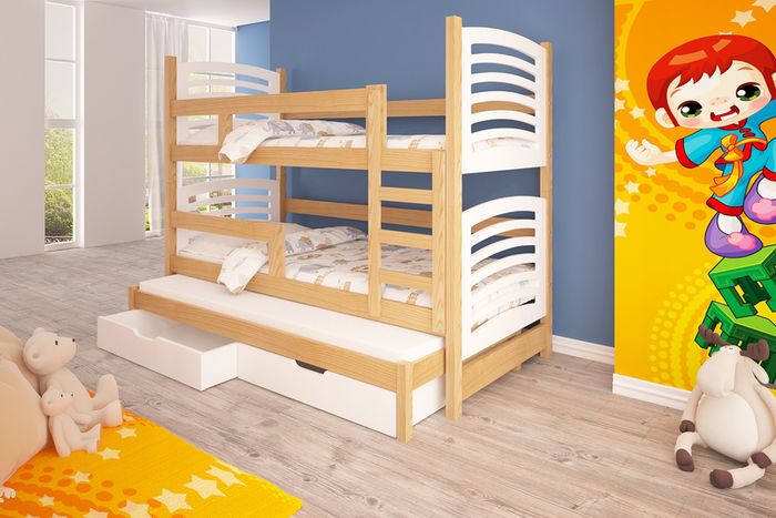 Triple trundle bunk bed OLI  Real pine wood made Free mattresses and Delivery