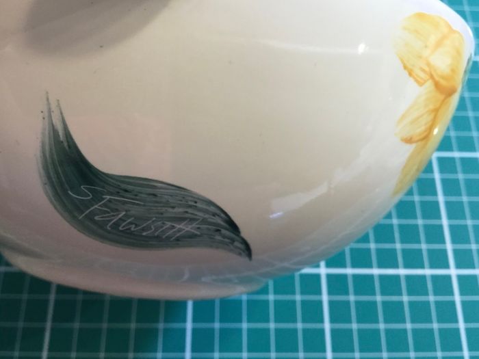 Avoca Blue Sunflowers Hand Painted Signed Candle Holder & Trinkets Bowl