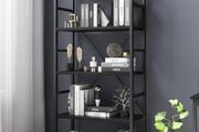 5 Tier Wood Bookshelf with Open Shelves, Rustic Standing Bookshelves, Metal Frame, Display Shelf for Living Room, Bedroom, Black