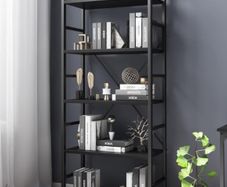5 Tier Wood Bookshelf with Open Shelves, Rustic Standing Bookshelves, Metal Frame, Display Shelf for Living Room, Bedroom, Black