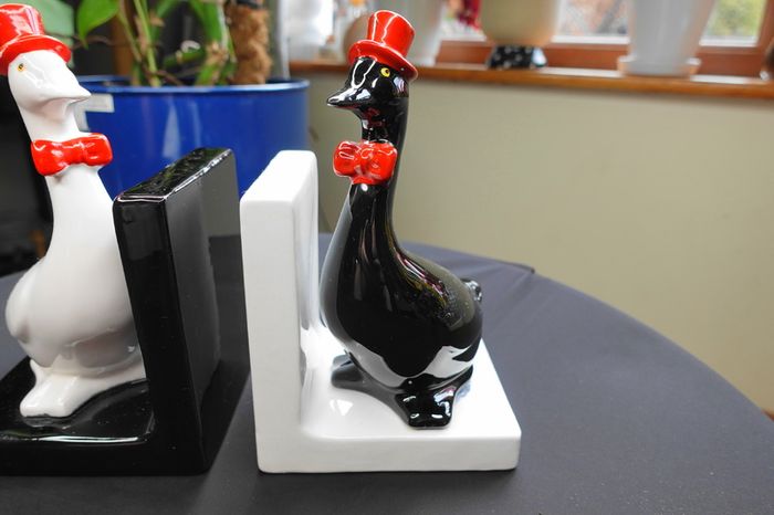 Vintage MCM Ceramic Goose Bookends