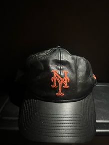 Authentic New Era New York yankees Mets Synthetic Leather Black 9FORTY baseball hat Cap