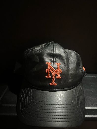 Authentic New Era New York yankees Mets Synthetic Leather Black 9FORTY baseball hat Cap