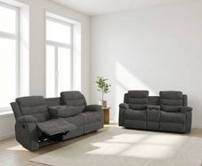 New 3+2 Grey Fabric Recliner Sofa With Cupholders