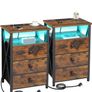 Bedside Table Set of 2 with Charging Station, Side Table with Led Lights Image 10