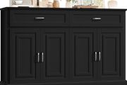 Sideboard 140cm Black Kitchen Storage Cabinet with Doors &amp; Drawers Kitchen Buffet Cabinet with Adjustable Shelves and Raised Base, Large Sideboard for Living Room Dining Room 140x39.5x92.2cm