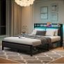 5ft Upholstered Bed Frame Kingsize with Charging Station/USB Ports and LED Lights Image 2