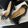 Guess Black Leather Block Heels Gold Detsil Image 4