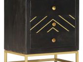Bedside Cabinet Black and Gold 40x30x50 cm Solid Mango Wood