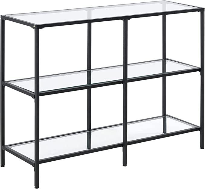 Console Table 100 x 30 x 73 cm Hallway Table Sideboard Side Table Steel Frame Tempered Glass Black