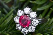 Antique 1920s Ruby &amp; Diamond Cluster Ring