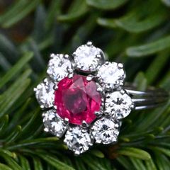Antique 1920s Ruby & Diamond Cluster Ring