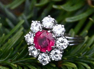 Antique 1920s Ruby & Diamond Cluster Ring