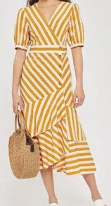 TOPSHOP striped yellow ochre maxi dress Size M/10