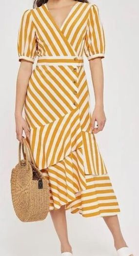 TOPSHOP striped yellow ochre maxi dress Size M/10
