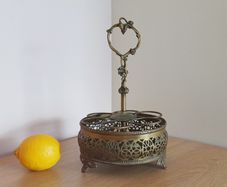 Antique Brass Art Nouveau cruet set caddy  Rare