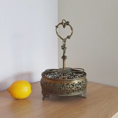 Antique Brass Art Nouveau cruet set caddy  Rare