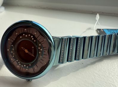 Titan Purple Unending Beauty Blue Dial Analog Stainless Steel Strap Watch for Women
