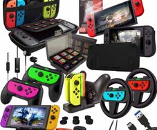 Accessory Bundle Kit designed for Nintendo Switch Accessories Geeks and OLED console users Case and Screen Protector, Joycon Grips and Wheels for enhanced games