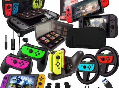 Accessory Bundle Kit designed for Nintendo Switch Accessories Geeks and OLED console users Case and Screen Protector, Joycon Grips and Wheels for enhanced games
