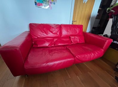 Roche Bobois red leather sofa