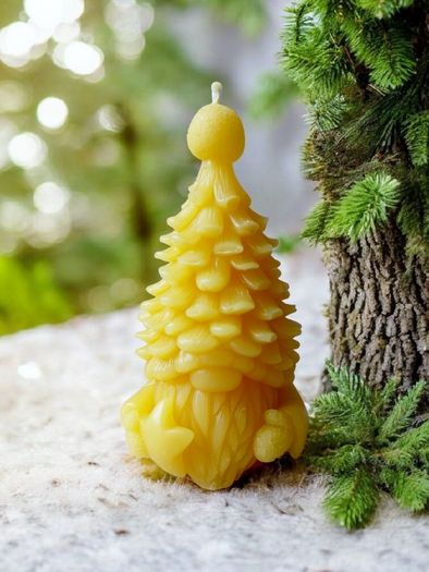Beeswax Gnome candle | Gnome with Christmas tree hat | Non-toxic & Eco-Friendly | Natural Eco-Friendly Holiday Decor | Rustic Winter Gift