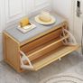 Shoe Storage Bench with Cushion, Bench with Storage Cabinet 2 Tier Entryway Rack with Adjustable Shelf & Linen Seat Cushion,Adjustable Shoe Organizer Cabinet (50cm Image 4