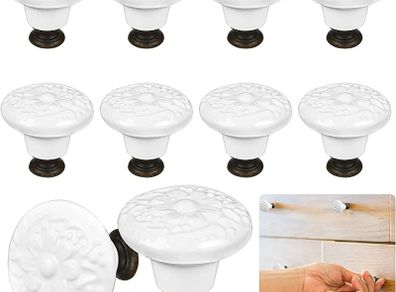 12 Pcs Cabinet Knobs, 34mm Ceramic Door Knobs with Screws, Mushroom Cupboard Knobs for Cabinet Wardrobe Dresser Drawer Door Chest (FREE POSTAGE)