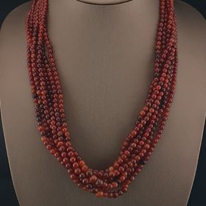Vintage MultiStrands Red Carnelian African Agate Beads From Mali Necklace