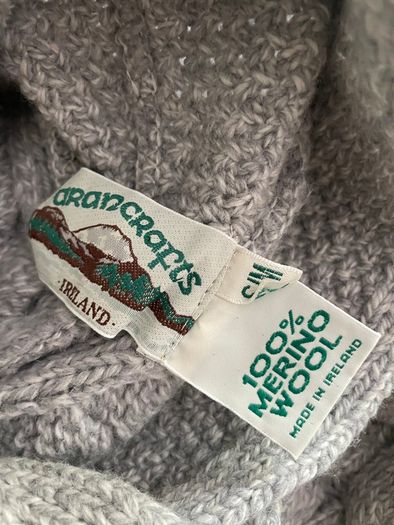 Aran Crafts - Grey Merino Wool Aran Cable & Moss Poncho - Size S/M