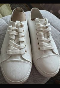 White Extra Wide Fit Patent Trainers