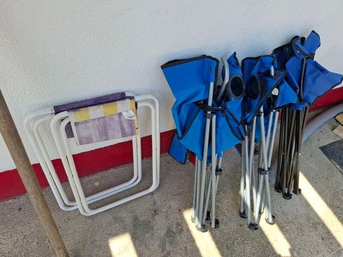 Three Foldable  Outdoos Chairs, And Two Stools