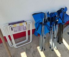Three Foldable  Outdoos Chairs, And Two Stools