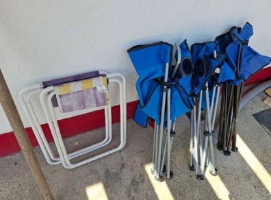 Three Foldable  Outdoos Chairs, And Two Stools