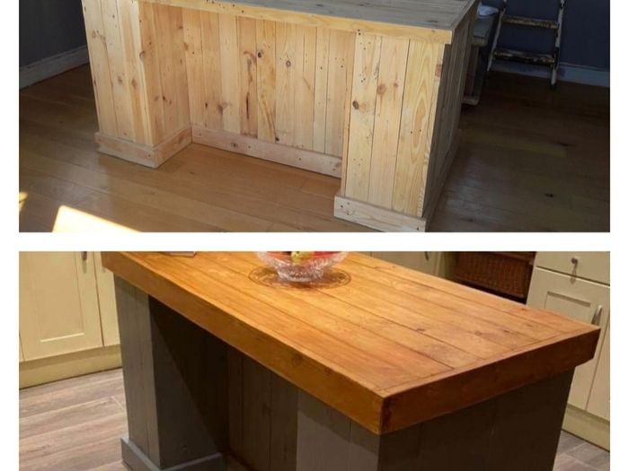 Rustic kitchen island with pillars