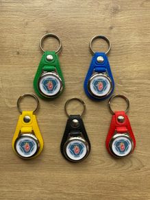 Brand new synthetic leather Scania key ring with trolley token