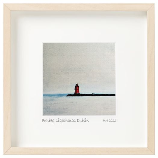 Poolbeg Lighthouse, Dublin, print in 25cm sq frame, by artist Helen Mathews