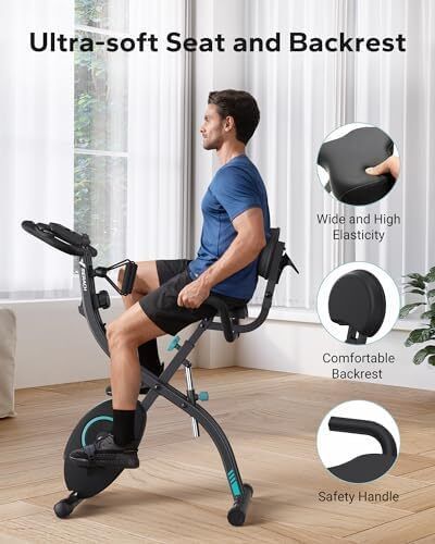 4 IN 1 Full-Body Exercise Bike Multifunctional Foldable Exercise Bike Exclusive APP for Customizable Plans, 16-Level Magnetic Resistance Folding Stationary Exercise Bike, 300lbs Capacity & Upgraded Comfort Seat Cushion