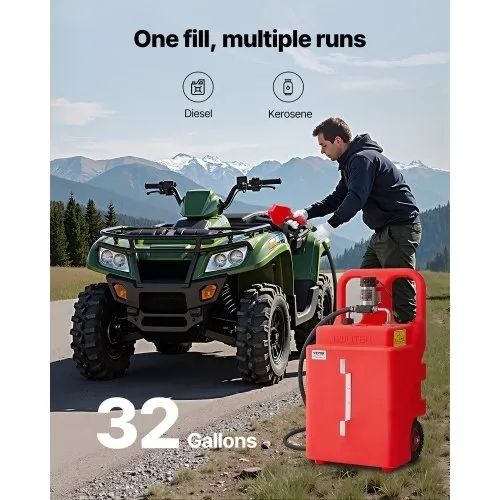 Diesel Transfer Tank, 32 Gallon, Portable Kerosene Tank with 12V DC 10GPM Electric Transfer Pump, 13 ft Delivery Hose & Self-sealing Nozzle