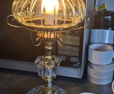 Vintage 1960s Cut Glass Hurricane Parlor Lamp Gold Brass Boudoir Accent Light Postage Available or Collection