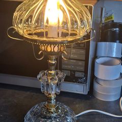 Vintage 1960s Cut Glass Hurricane Parlor Lamp Gold Brass Boudoir Accent Light Postage Available or Collection