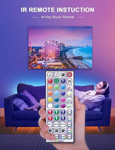 6M LED Strip Lights with Remote Music Sync LED Lights for Bedroom Color Changing SMD5050 RGB LED Strips for Desk, Dorm, Under The Cabinet, TVs, Rooms (6M 44 Keys Remote+ Mic Control)