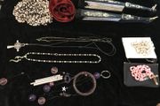Assorted Jewellery/Hairpieces/Fans/Rosary Beads/Mobile