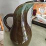 Vintage Art Pottery Pitcher braown / Vase Green W/Blue Drip Glaze marked S. Image 8