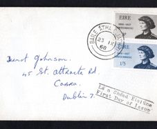 1968 Ireland Centenary of the Birth of Countess Markievicz Commemorative Stamps Plain addressed First Day Cover (FDC) with Baile Atha Cliath (Dublin) steele cancel