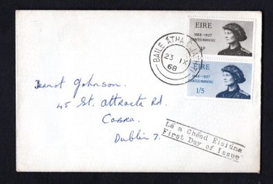 1968 Ireland Centenary of the Birth of Countess Markievicz Commemorative Stamps Plain addressed First Day Cover (FDC) with Baile Atha Cliath (Dublin) steele cancel
